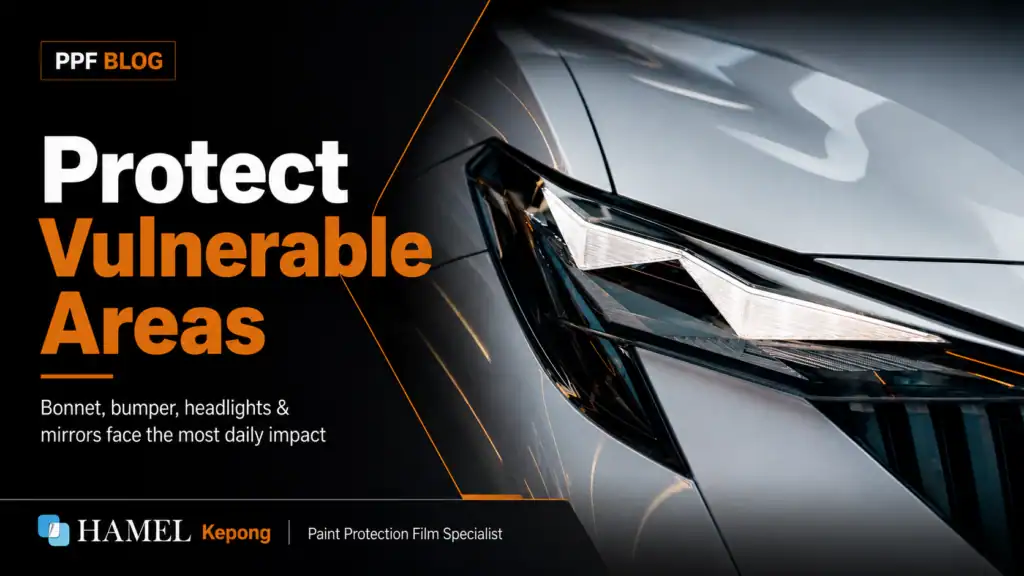 Close up of car headlight and bonnet area for PPF protection at HAMEL Kepong