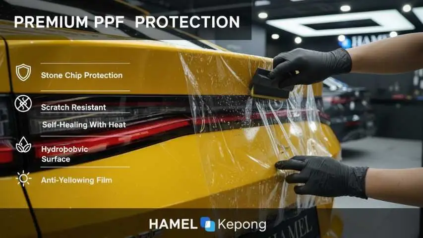 Professional TPU PPF installation on a car at HAMEL Kepong